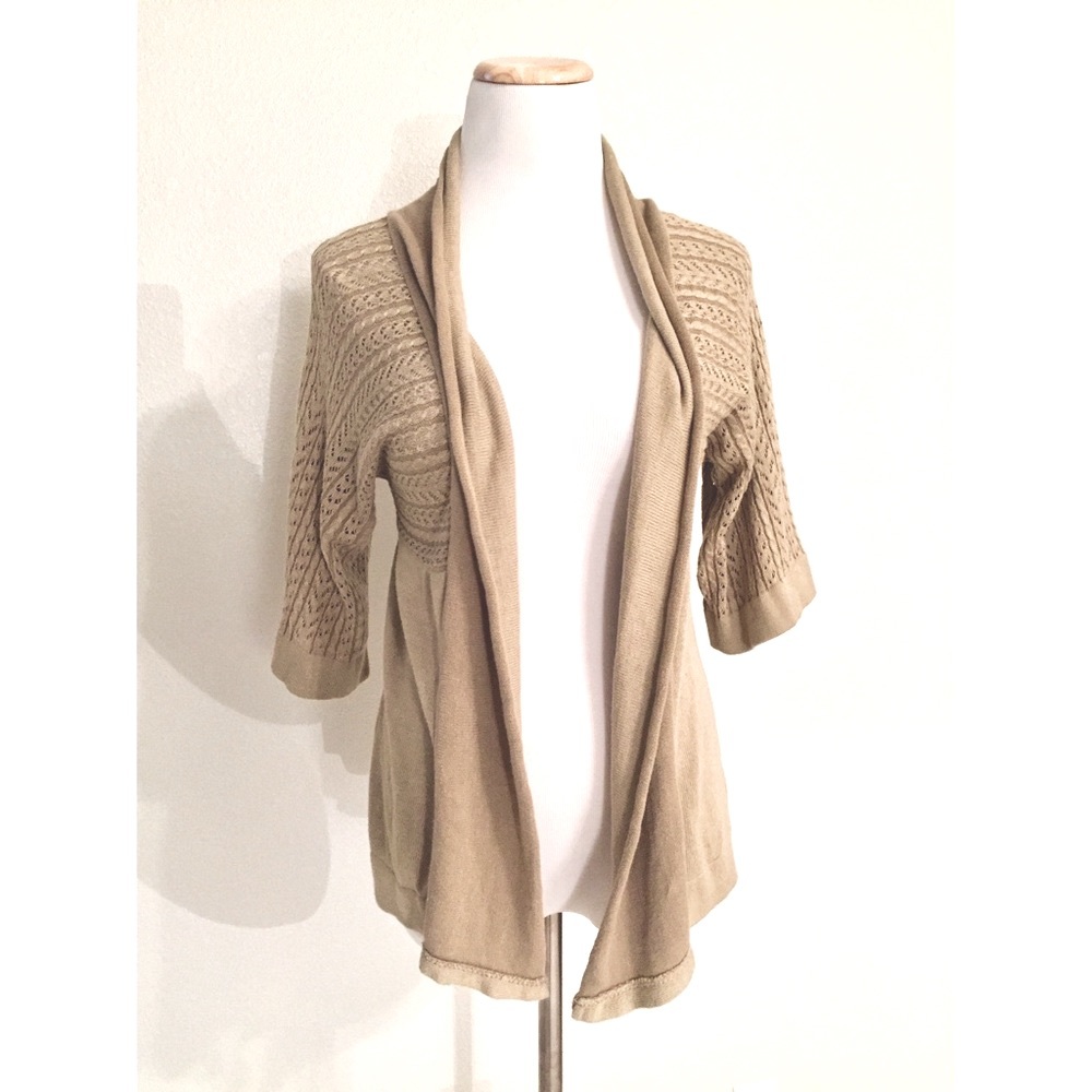 Like New Knit Open Front Cardigan Sweater, Beige Color